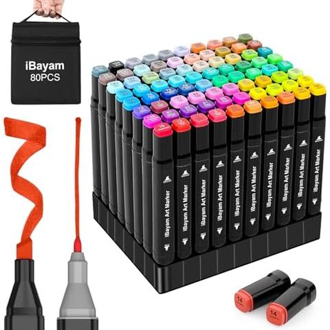 iBayam 80 Alcohol Markers, Dual Brush & Fine Tip, with Case