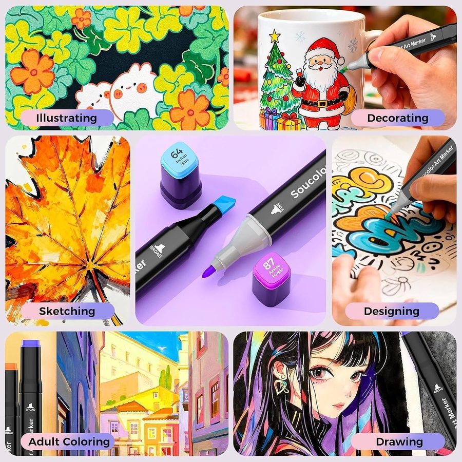 Soucolor 100 Alcohol Markers, Chisel + Fine Tips, Case & Holders — view 4