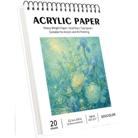 Soucolor 11x14 in White Hardcover Paint Pad, 20 Sheets 400gsm