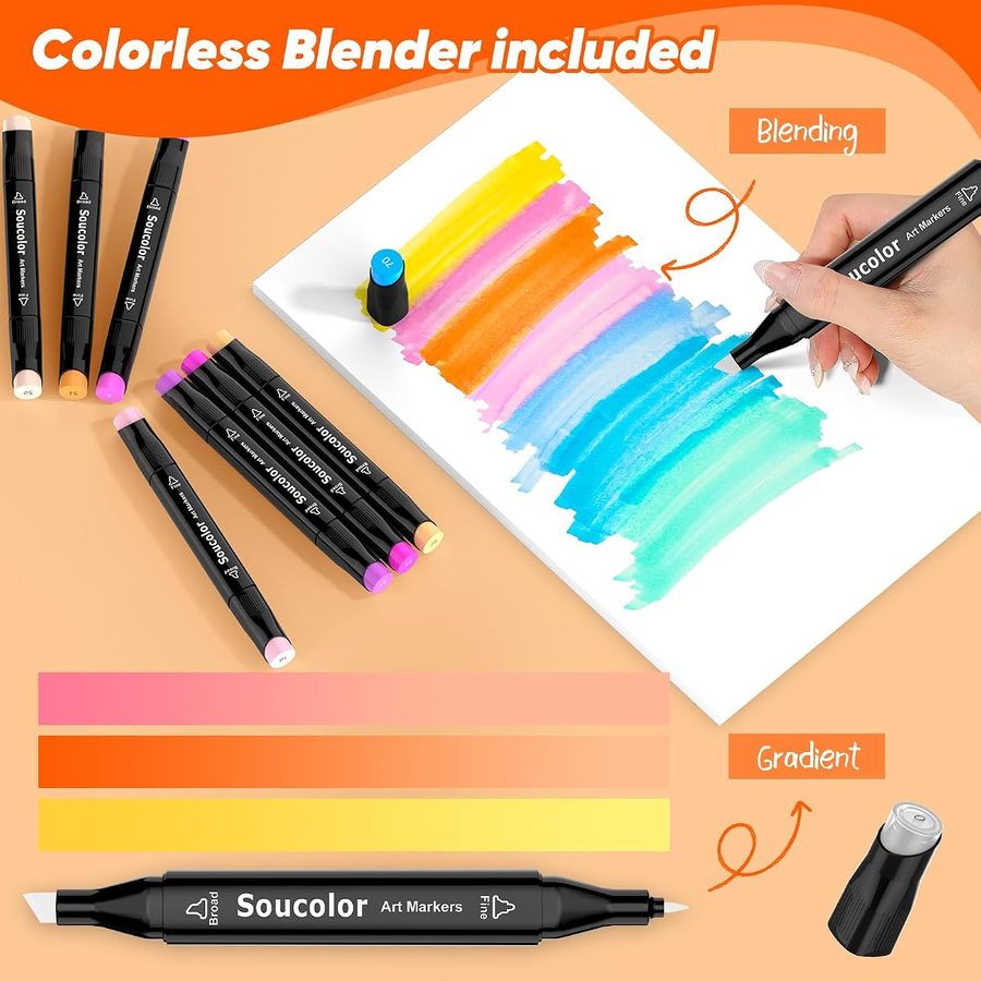 Soucolor 120 Alcohol Markers, Fine & Chisel Tip, with Blender — view 4