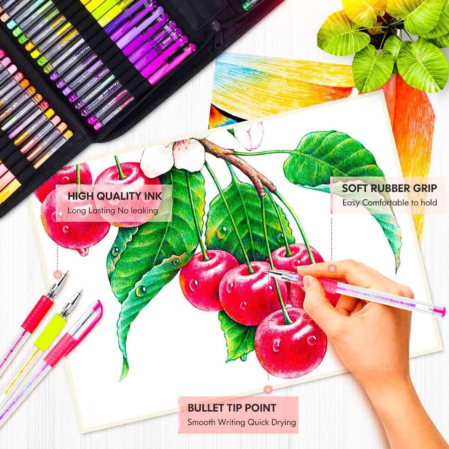 Soucolor 120-Piece Gel Pen Set, 60 Pens + 60 Refills, Black Case — view 3