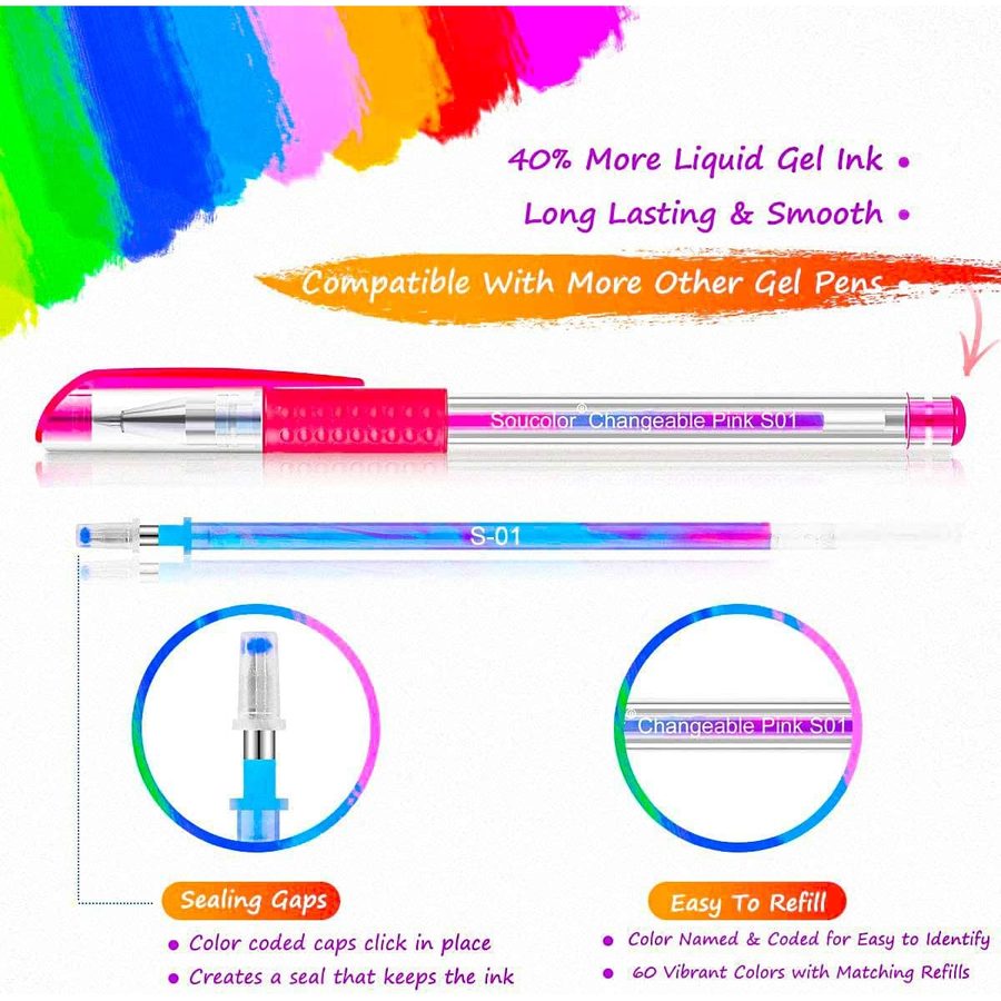 Soucolor 120-Piece Gel Pen Set, 60 Pens + 60 Refills, Black Case — view 5
