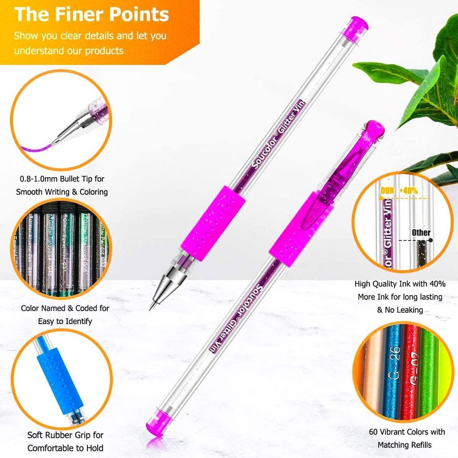 Soucolor 120 Glitter Gel Pens Set with 60 Refills, Blue Case — view 4