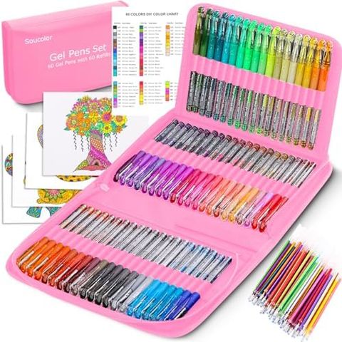 Soucolor 120-Pack Glitter Gel Pens with Refills, Pink Case