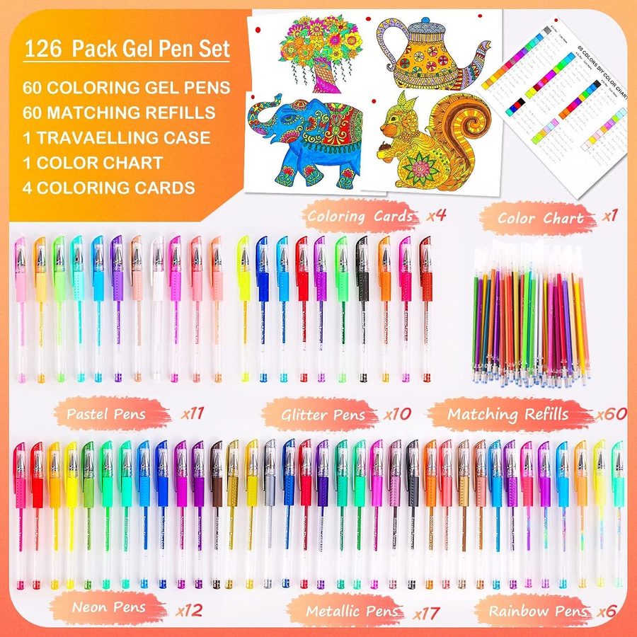 Soucolor 120-Piece Gel Pens Set with Refills, Blue Case — view 5