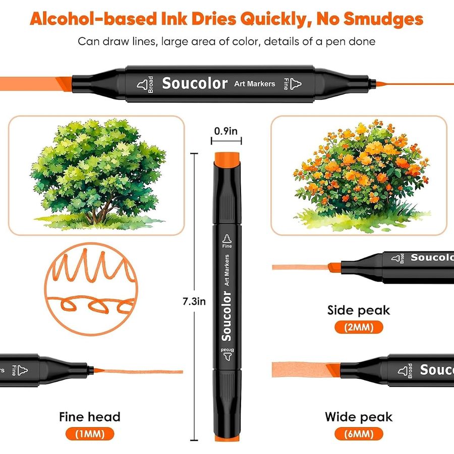 Soucolor 168-Color Dual Tip Alcohol Markers with Black Case — view 3
