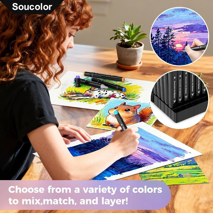 Soucolor 168 Refillable Alcohol Markers with Stand and Case — view 5