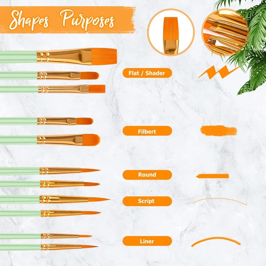 Soucolor 20-Piece Pointed Tip Paint Brush Set, 2 Packs of 10 — view 3