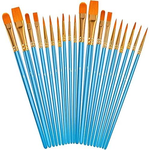Soucolor 20-Piece Pointed Tip Paint Brushes Set, Blue Handles