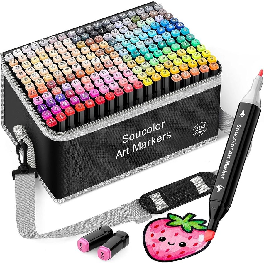 Soucolor 204-Color Alcohol Markers with Case and Holders — view 2