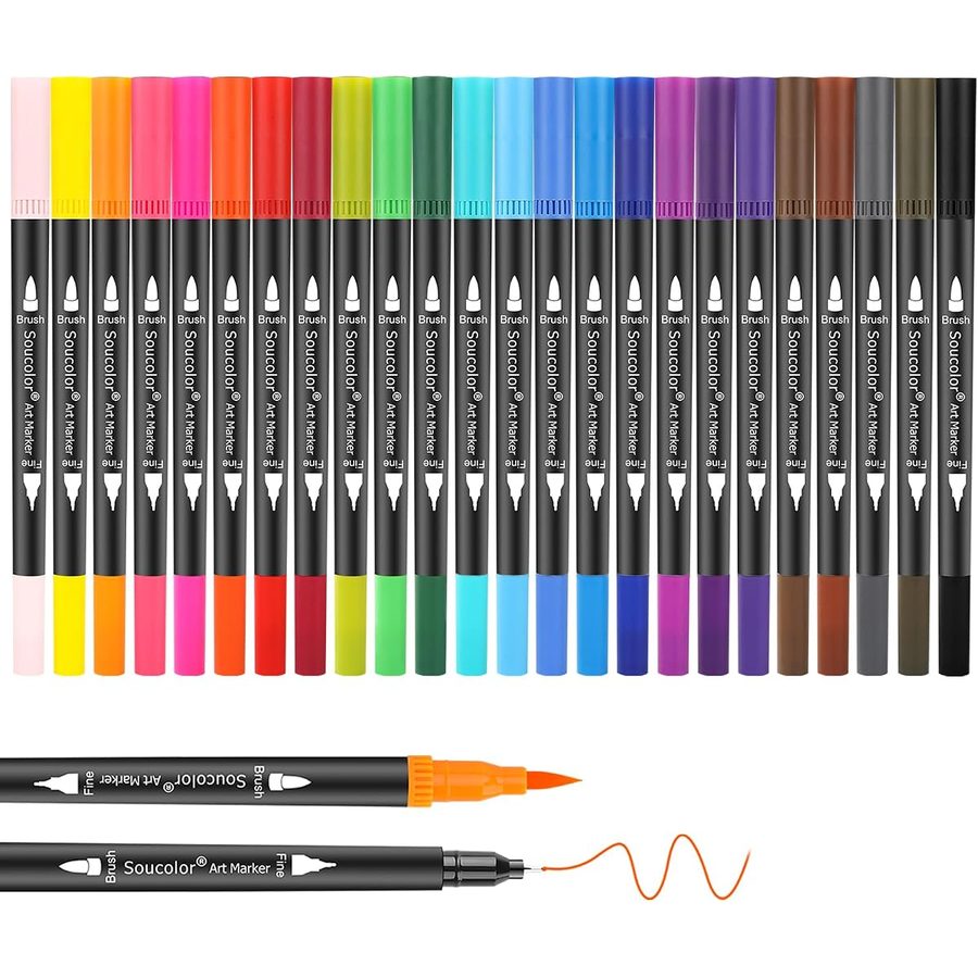 Soucolor 24 Dual Tip Brush Markers, 0.3 mm Fine Tip, with Case — view 2