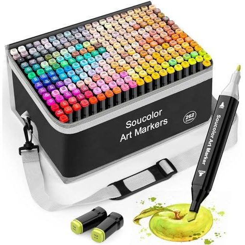 Soucolor 262 Alcohol Markers, Chisel + Fine Tips, Case & Stand