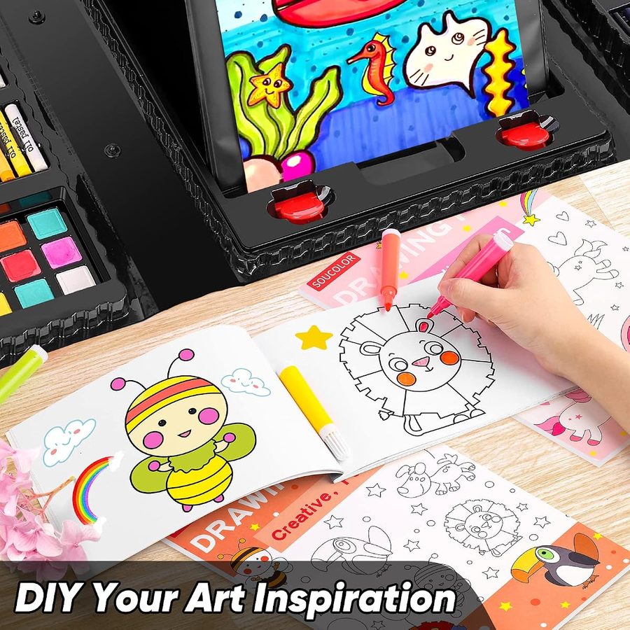 Soucolor 283-Piece Kids Art Set with Trifold Easel Case, Black — view 3