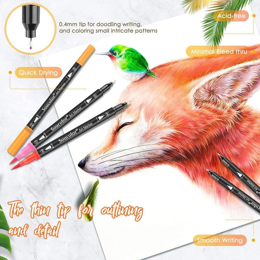 Soucolor 36 Dual Tip Brush Markers, Water-Based, with Case — view 3