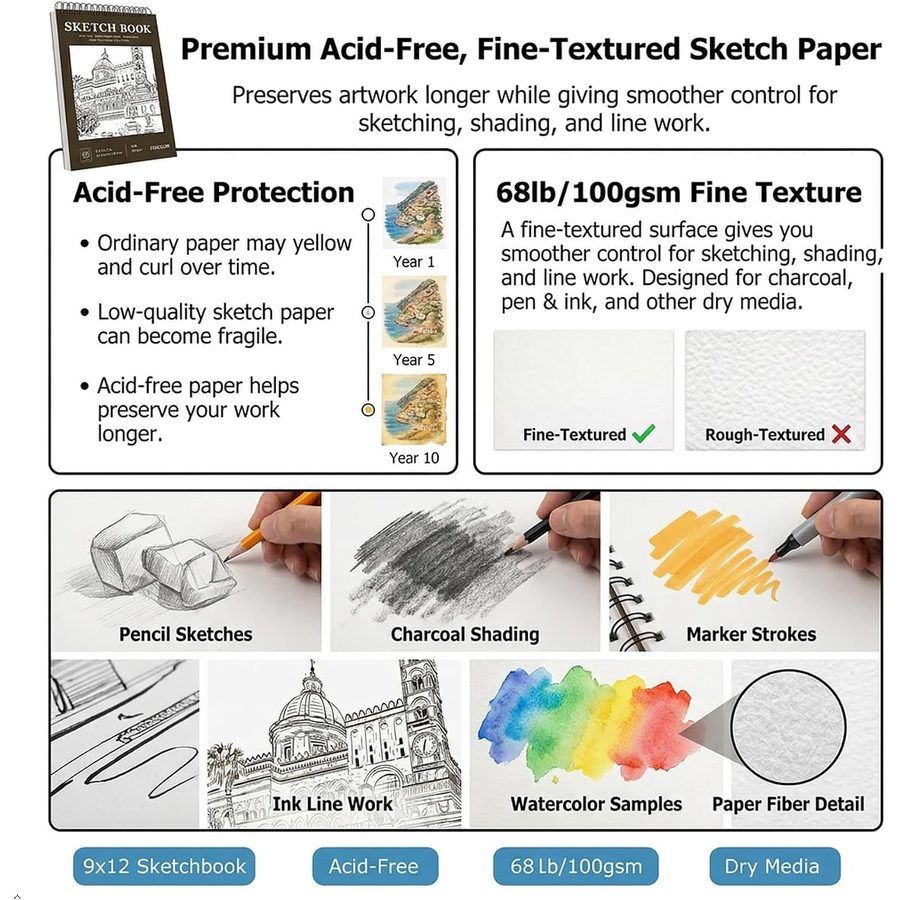 Soucolor 72 Colored Pencils with 9x12 in Black Sketchbook Set — view 4