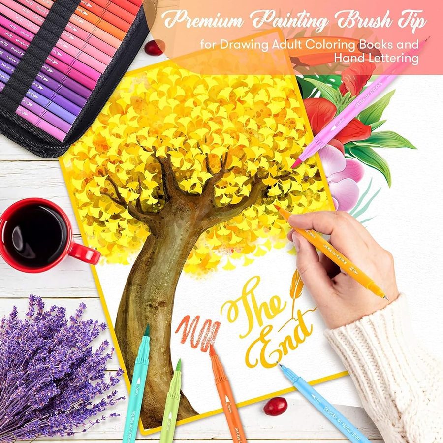 Soucolor 72 Dual Tip Brush Markers, Brush + Fine Tip, with Case — view 3