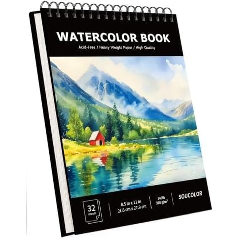 Soucolor 8.5x11 in Black Hardcover Watercolor Pad, 32 Sheets