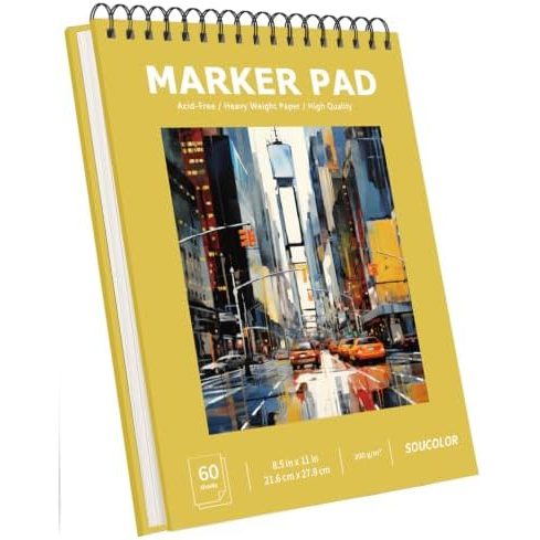 Soucolor 8.5x11 in Yellow Hardcover Marker Pad, 60 Sheets