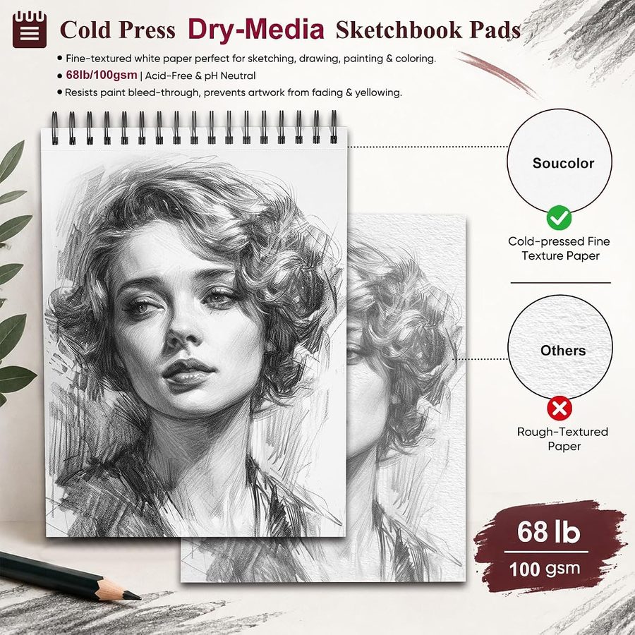 Soucolor 9x12 in Black Hardcover Sketch Book, 100 Sheets — view 4