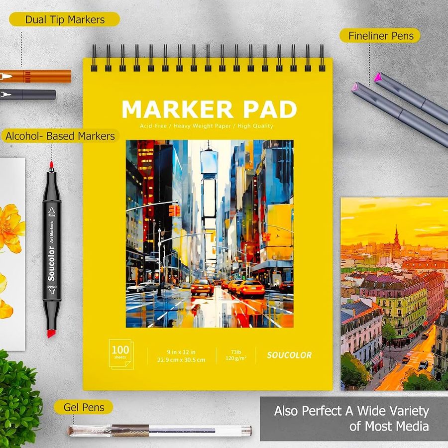Soucolor 9x12 in Bleedproof Marker Paper Pad, 100 Sheets, Yellow — view 3
