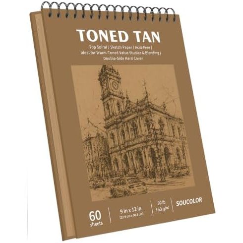 Soucolor 9x12 in Brown Hardcover Wirebound Sketchbook, 60 Sheets