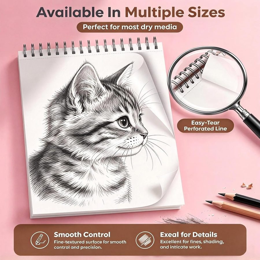 Soucolor 9x12 in Cute Pink Spiral Sketchbook, 100 Sheets — view 4