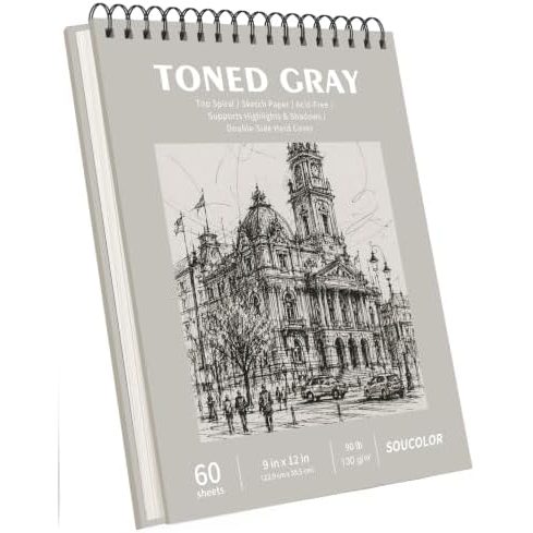 Soucolor 9x12 in Gray Hardcover Wirebound Sketchbook, 60 Sheets