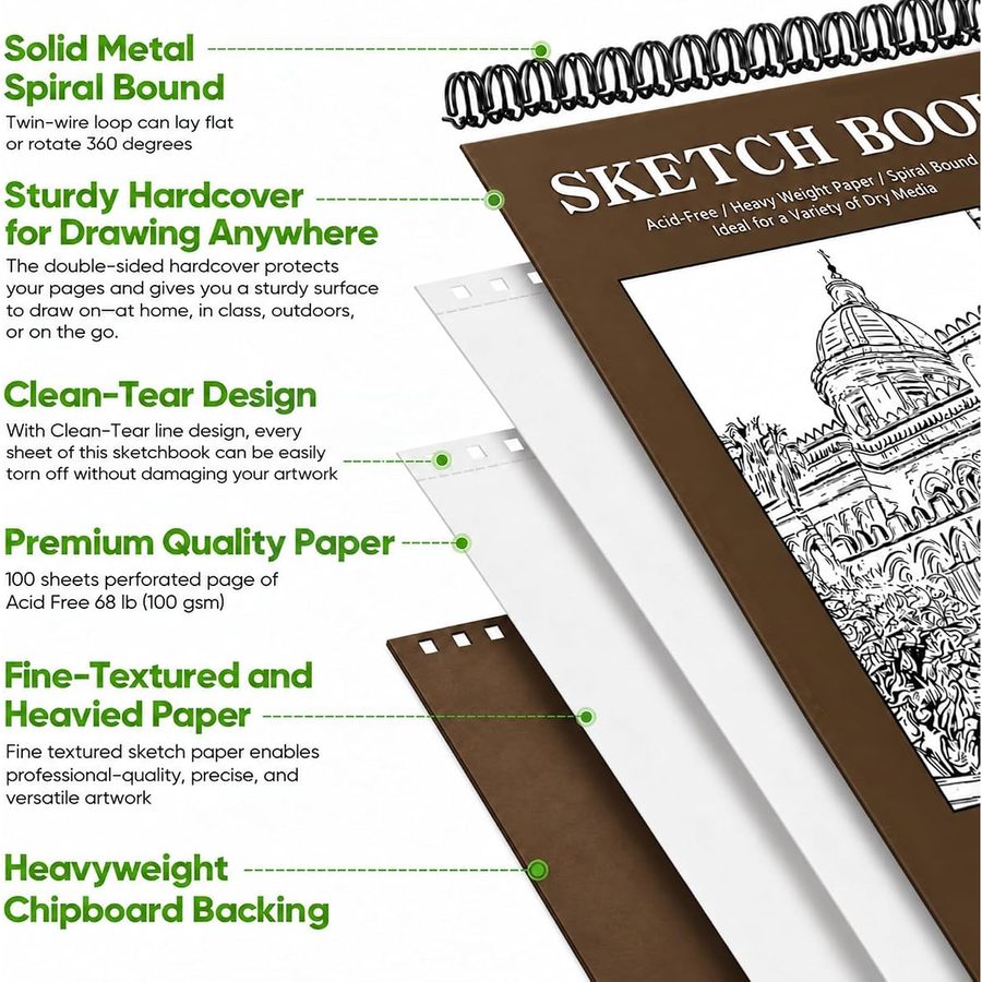 Soucolor 9x12 in Hardcover Sketchbook, 100 Sheets, Brown — view 2