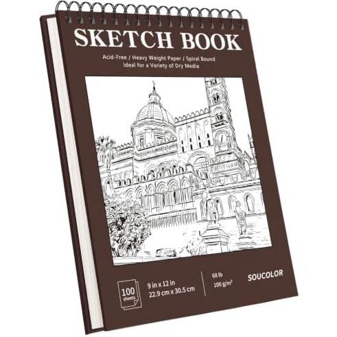 Soucolor 9x12 in Hardcover Sketchbook, 100 Sheets, Brown