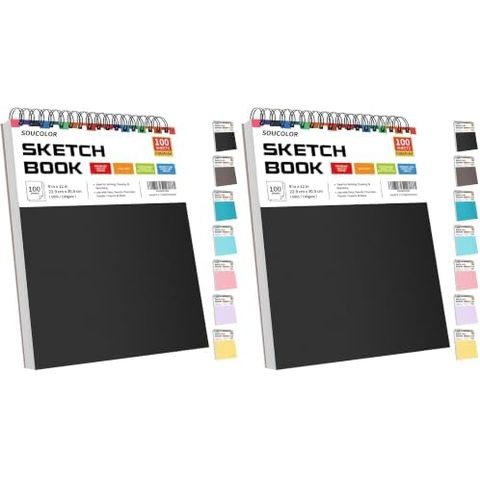 Soucolor 9x12 in Kids Sketch Book 2-Pack, 100 Sheets Each, Black