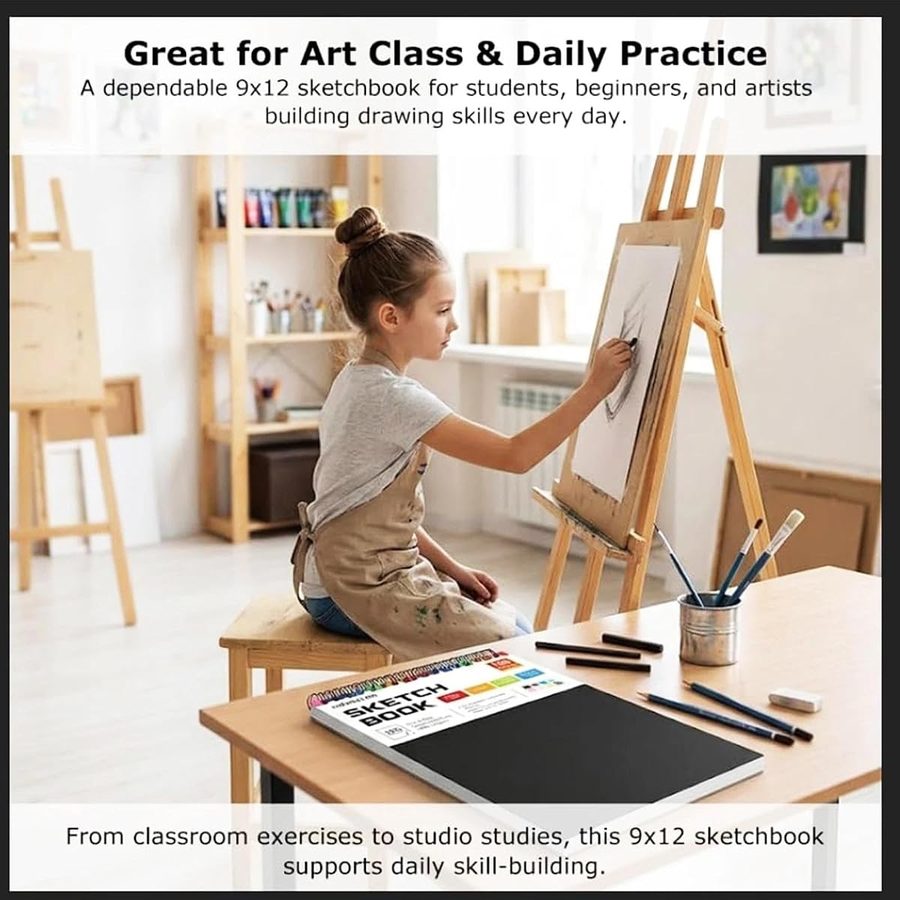 Soucolor 9x12 in Kids Sketch Book 2-Pack, 100 Sheets Each, Black — view 3