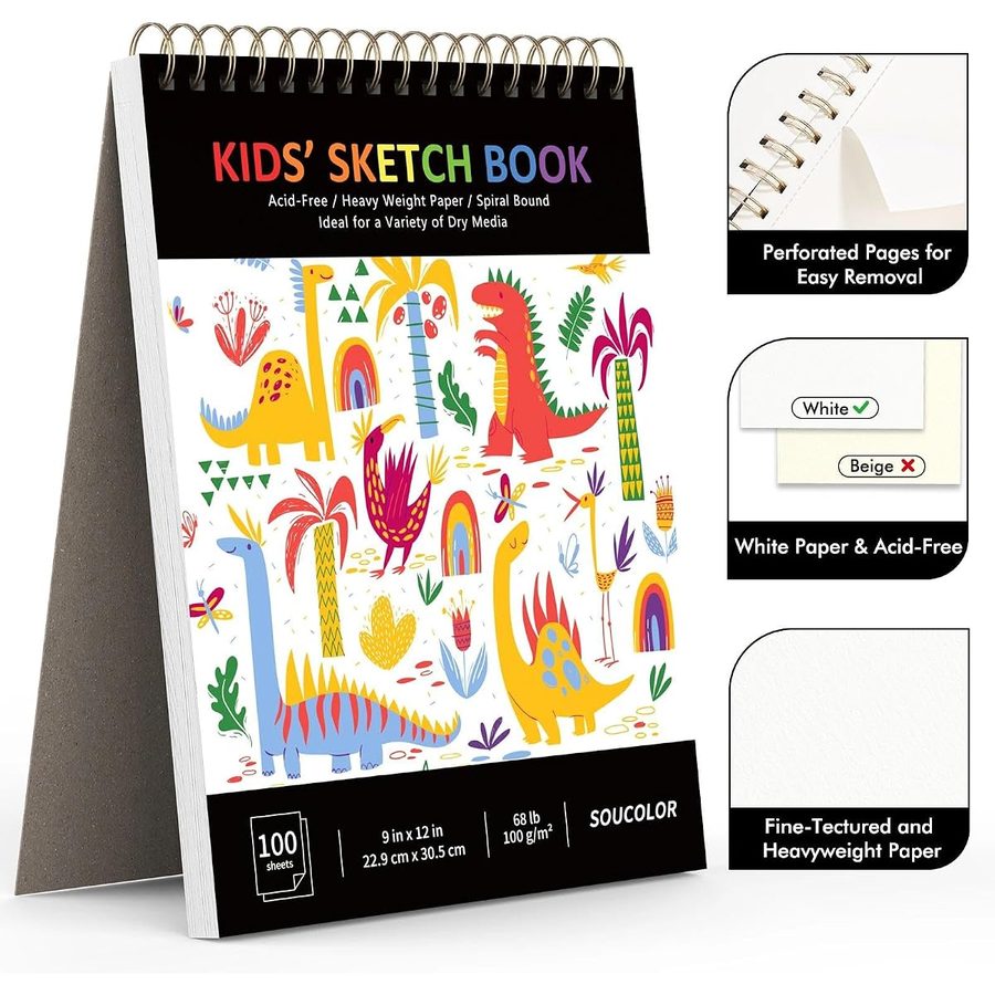 Soucolor 9x12 in Kids Sketchbook, 100 Sheets, Cute Black Cover — view 3