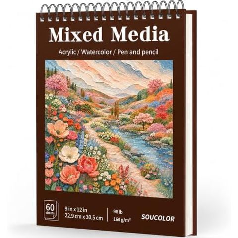 Soucolor 9x12 in Mixed Media Sketchbook, 60 Sheets, Burgundy