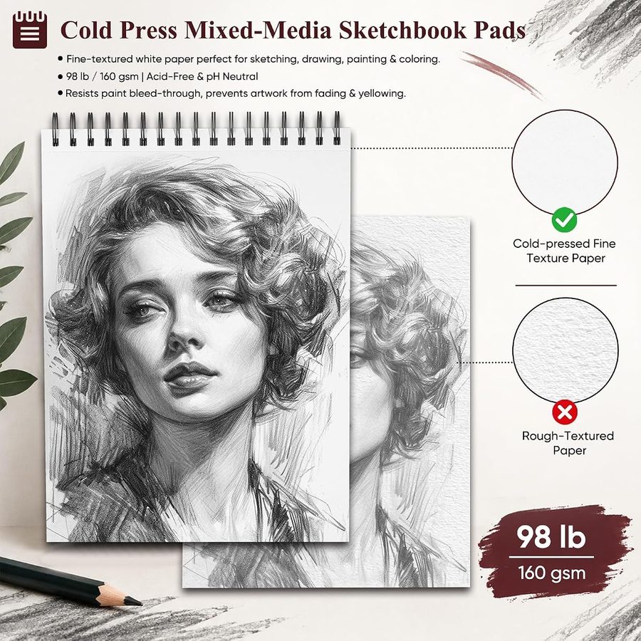 Soucolor 9x12 in Mixed Media Sketchbook, 60 Sheets, Burgundy — view 2