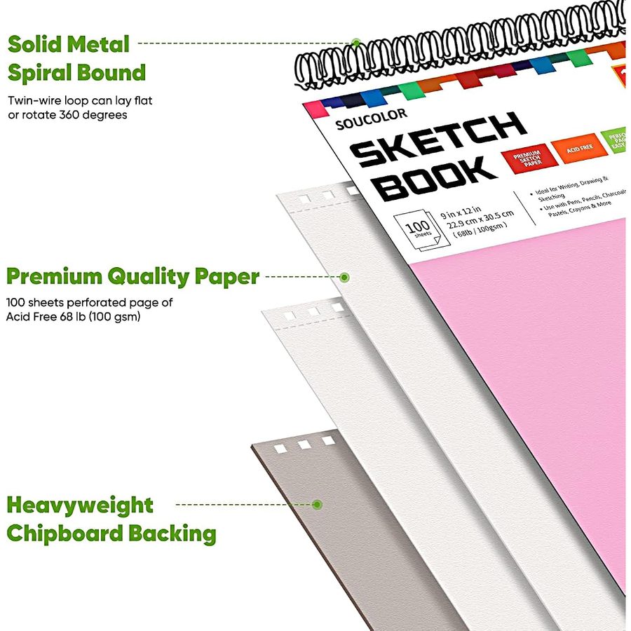Soucolor 9x12 in Pink Sketchbook 2-Pack, 200 Sheets Total — view 3