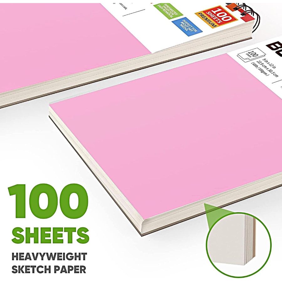 Soucolor 9x12 in Pink Top-Spiral Sketch Book, 100 Sheets — view 5