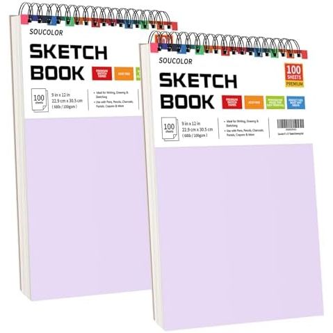 Soucolor 9x12 in Purple Sketch Book 2-Pack, 200 Sheets Total