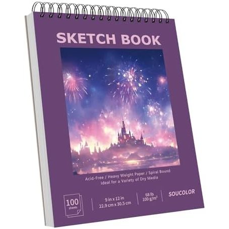 Soucolor 9x12 in Sketch Book, 100 Sheets, Cute Purple Cover