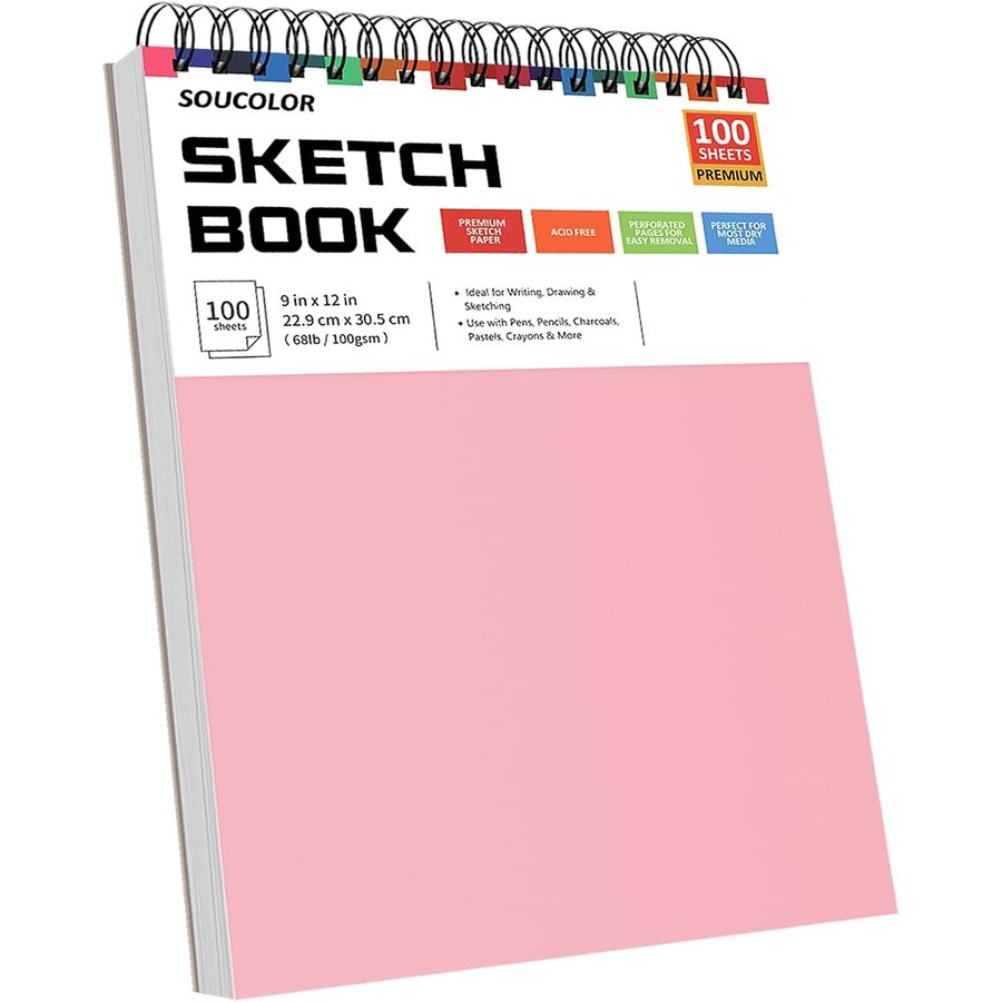 Soucolor 9x12 in Sketch Book 2-Pack, Pink and Purple Covers — view 3