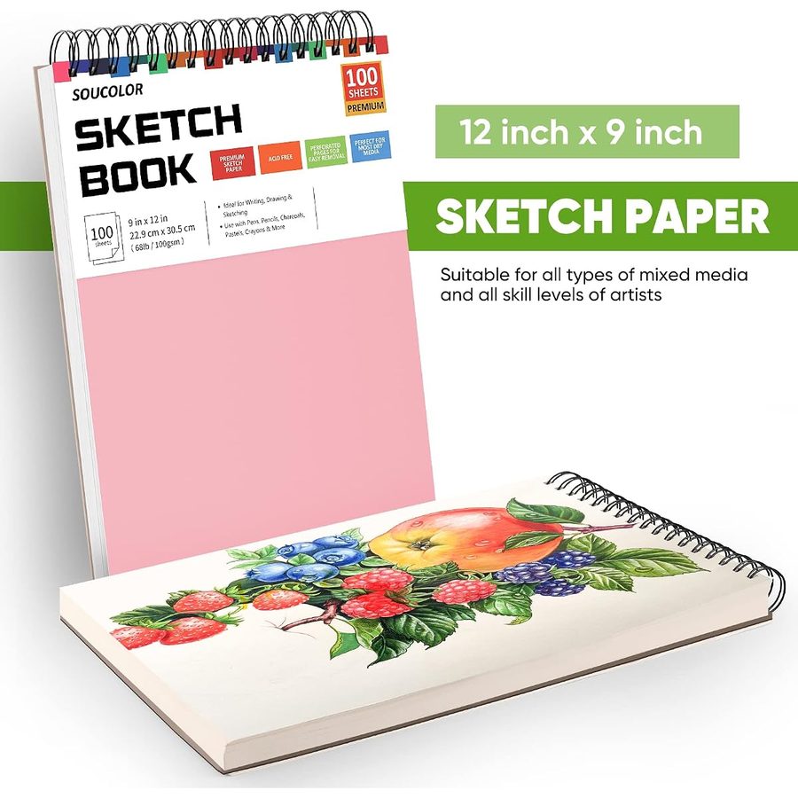 Soucolor 9x12 in Sketch Book 2-Pack, Pink and Purple Covers — view 5