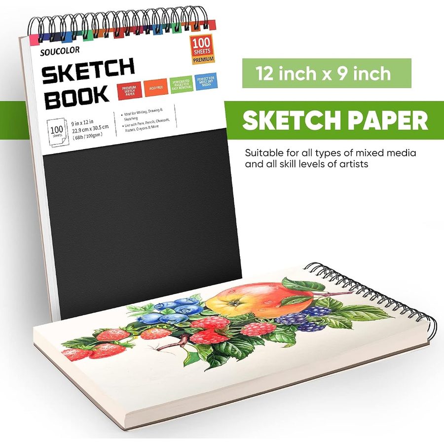 Soucolor 9x12 in Sketch Book 3-Pack, 300 Sheets Total, Black — view 5