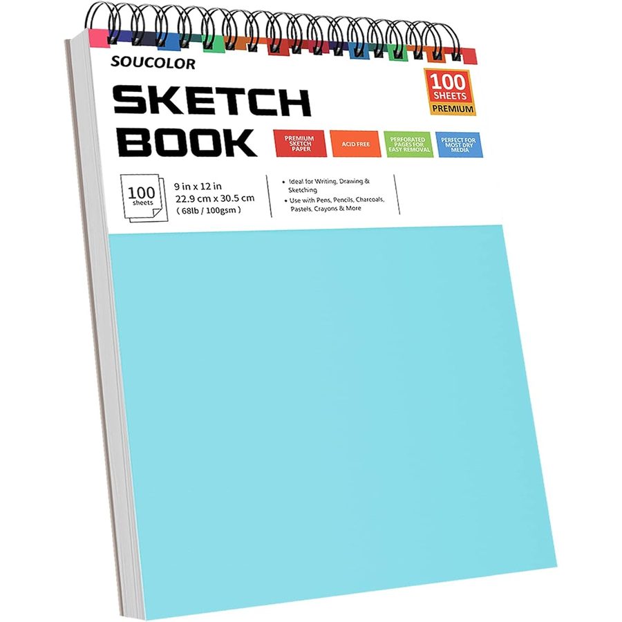 Soucolor 9x12 in Sketch Book 2-Pack, Blue and Pink, 200 Sheets — view 2