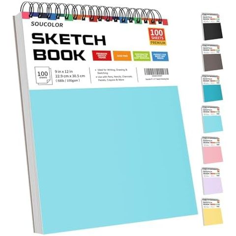 Soucolor 9x12 in Top Spiral Sketch Book, 100 Sheets, Blue