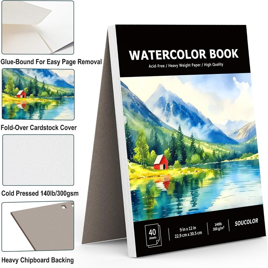 Soucolor 9x12 in Watercolor Pad, 140 lb Cold Press, 40 Sheets — view 2