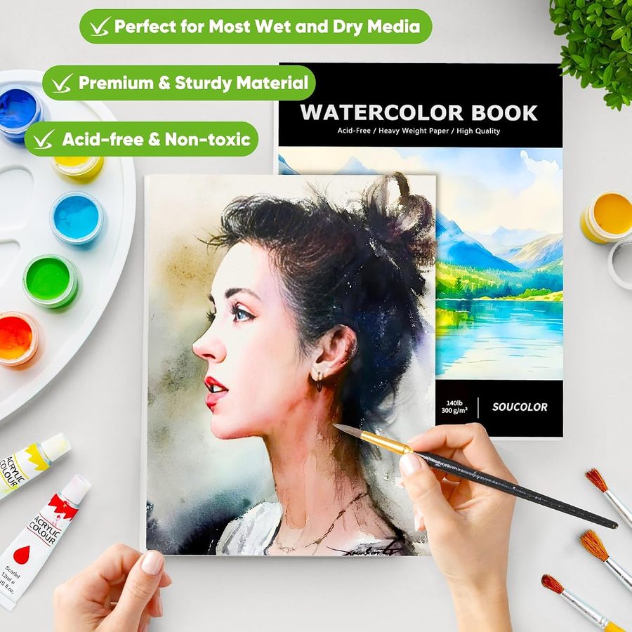 Soucolor 9x12 in Watercolor Pad, 140 lb Cold Press, 40 Sheets — view 3