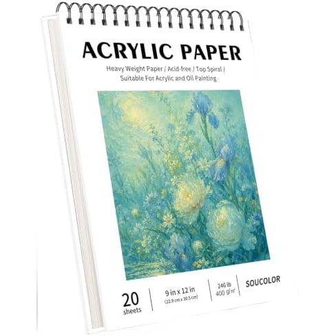 Soucolor 9x12 in White Hardcover Paint Pad, 20 Sheets 400gsm