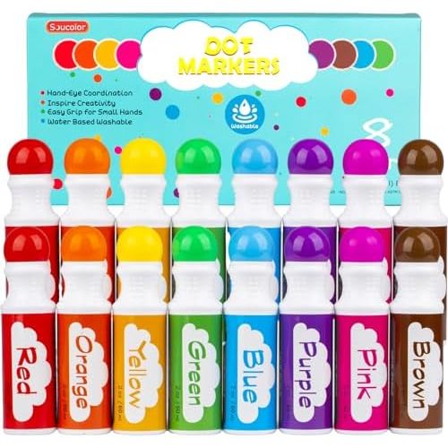 Soucolor Washable Dot Markers for Toddlers, 16-Pack in 8 Colors