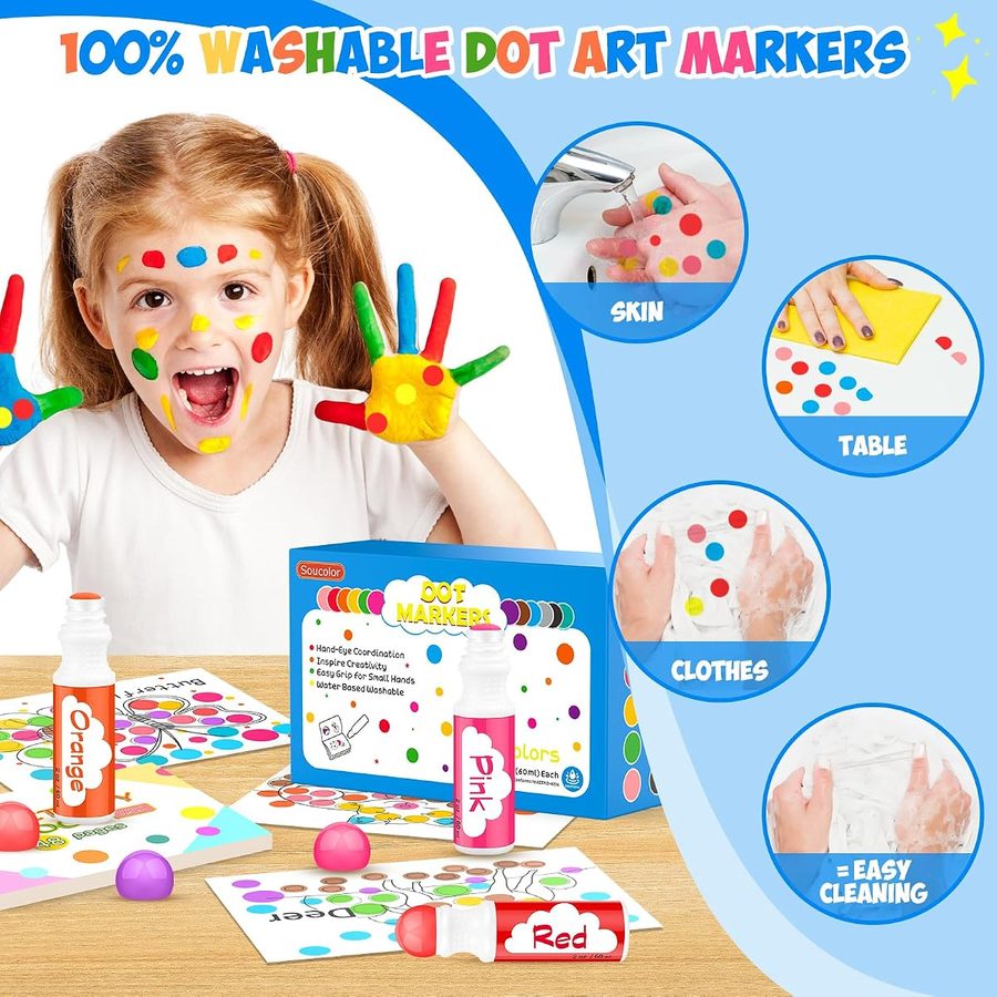 Soucolor Washable Dot Markers 96-Pack, 8 Colors Classroom Set — view 5